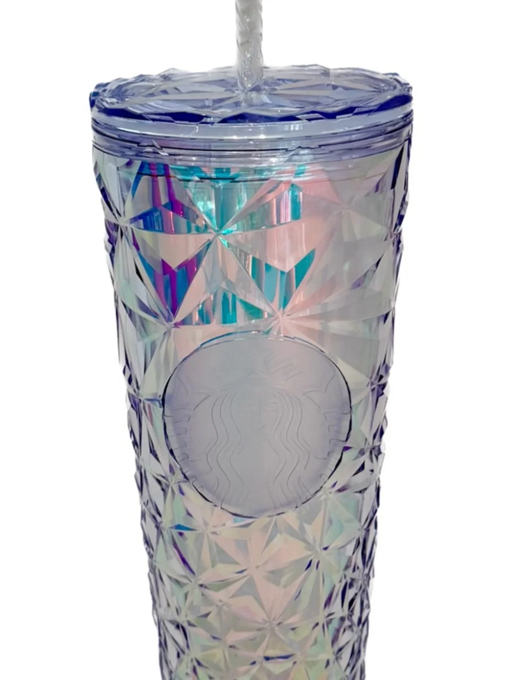 Starbucks Iridescent 2023 Christmas Edition Faceted Travel Tumbler Blue and Pink